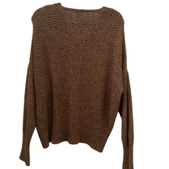 Time And Tru Brown V-Neck Loose Knit Sweater Size L (12-14) - Picture 6 of 7